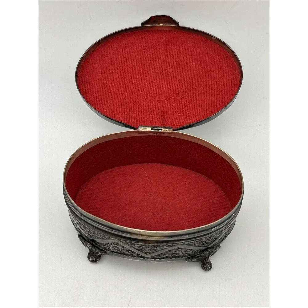 A. Stepkowski silver plated jewelry box with red velour interior